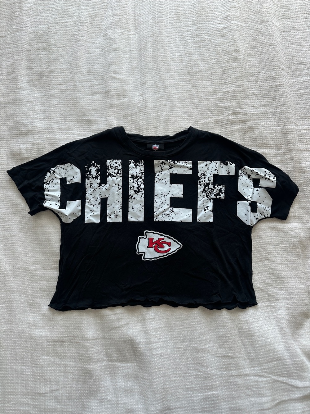 NFL Black Chiefs Graphic Crop Tee with White Lettering